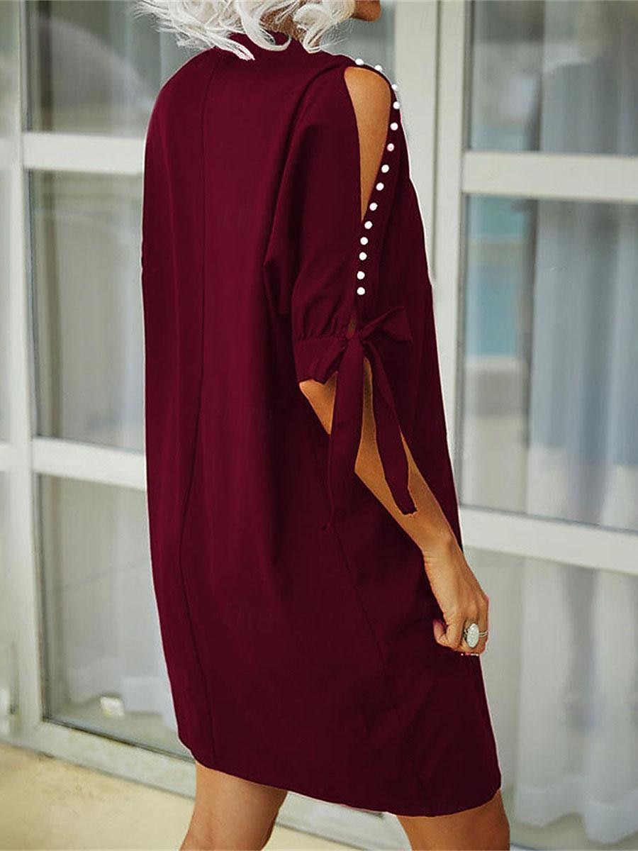 Damen Casual kleid Minikleid Patchwork Kalte Schulter Urlaub Strassenmode Basic V Ausschnitt Halbe Ärmel Schwarz Wein Marineblau Farbe 2025 - $41.99 –P9
