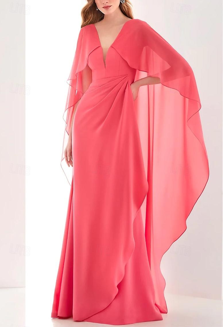 Beach Wedding Sheath Evening Gown Elegant Dress Formal Fall Ankle Length Long Sleeve V Neck Chiffon with Ruched Ruffles 2025 - $158.99 –P1