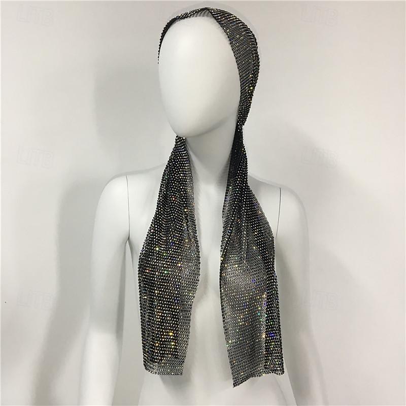 lussuosa fascia per capelli a maglia larga con strass - fascia elastica per turbante con cristalli e accenti scintillanti - perfetta per le donne in discoteca, rave party del 2025 a $25.99 -P1