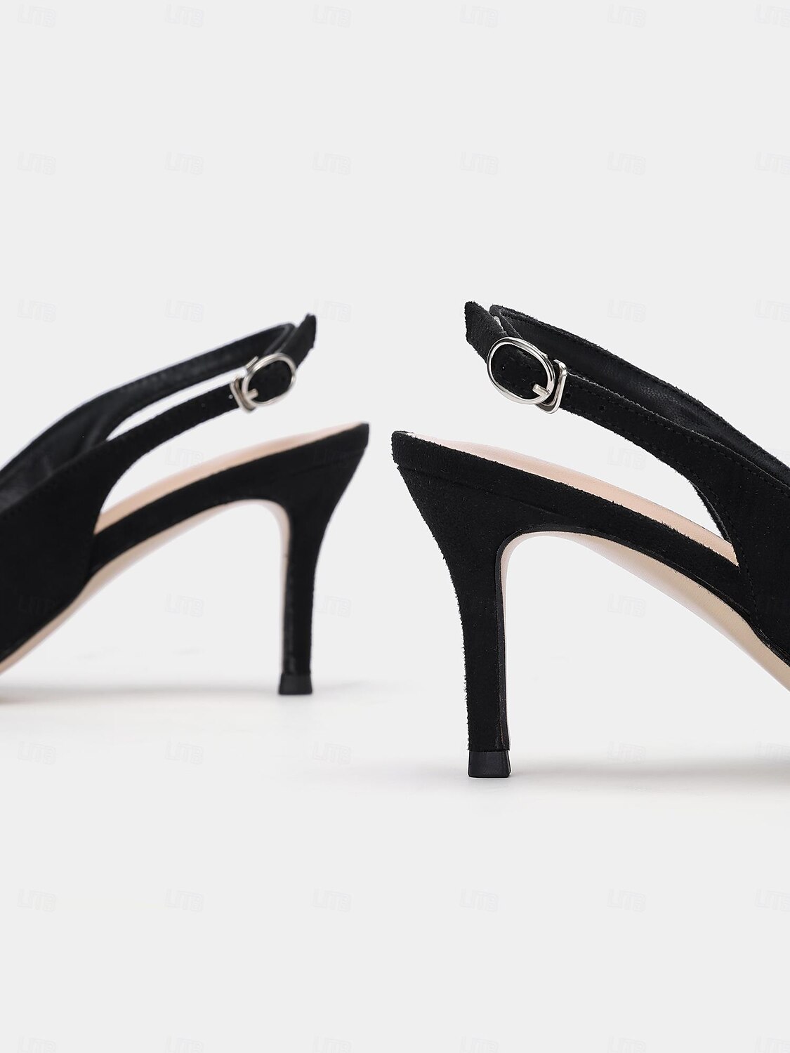 női fekete hegyes orrú slingback sarkú cipő dekoratív csattal - elegáns magassarkú pumpák irodai és esti rendezvényekre 2025 - $59.99 –P5