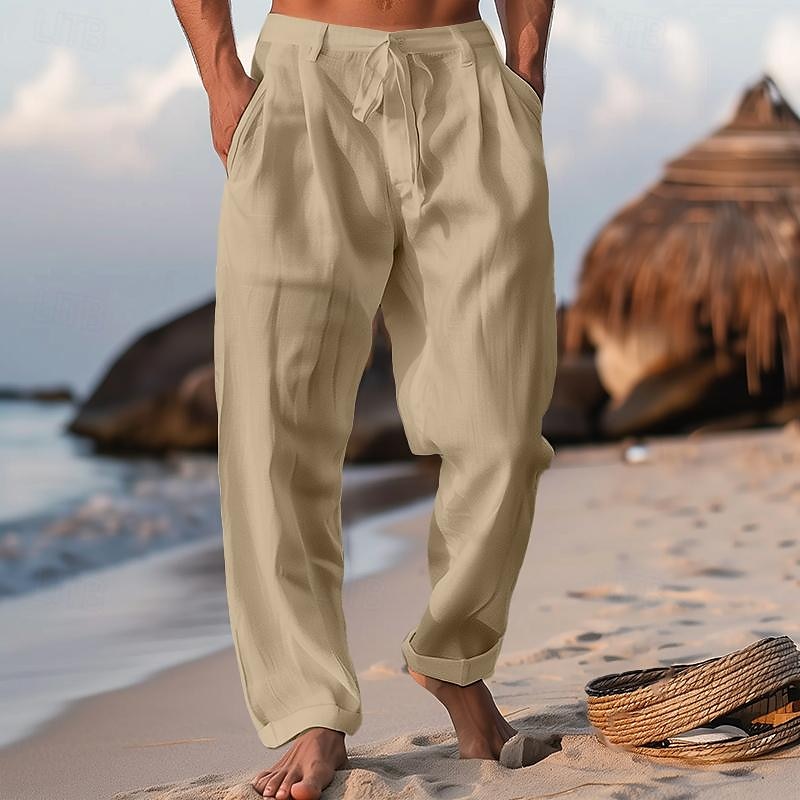 Homens Calças Calça verão Calças de praia Com Cordão Pregas Perna reta Tecido Conforto Respirável Comprimento total Casual Diário Feriado Moda Estilo Clássico Preto Branco de 2025 por $25.99 –P9