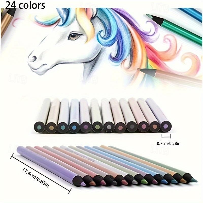12/24 PCS Metallic Fluorescent Colored Pencils Wood Drawing Pencils Wooden Sketching Pencil Set Premium Non-toxic Art Pencils 2025 - $13.99 –P4