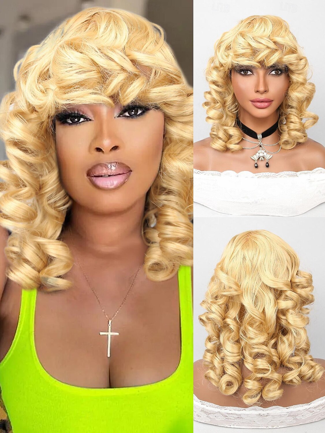 Syntetické paruky Deep Curly Elegantní ofina Paruka 14" Zlatavá Umělé vlasy Dámské Blonďatá 2025 - $28.99 –P1