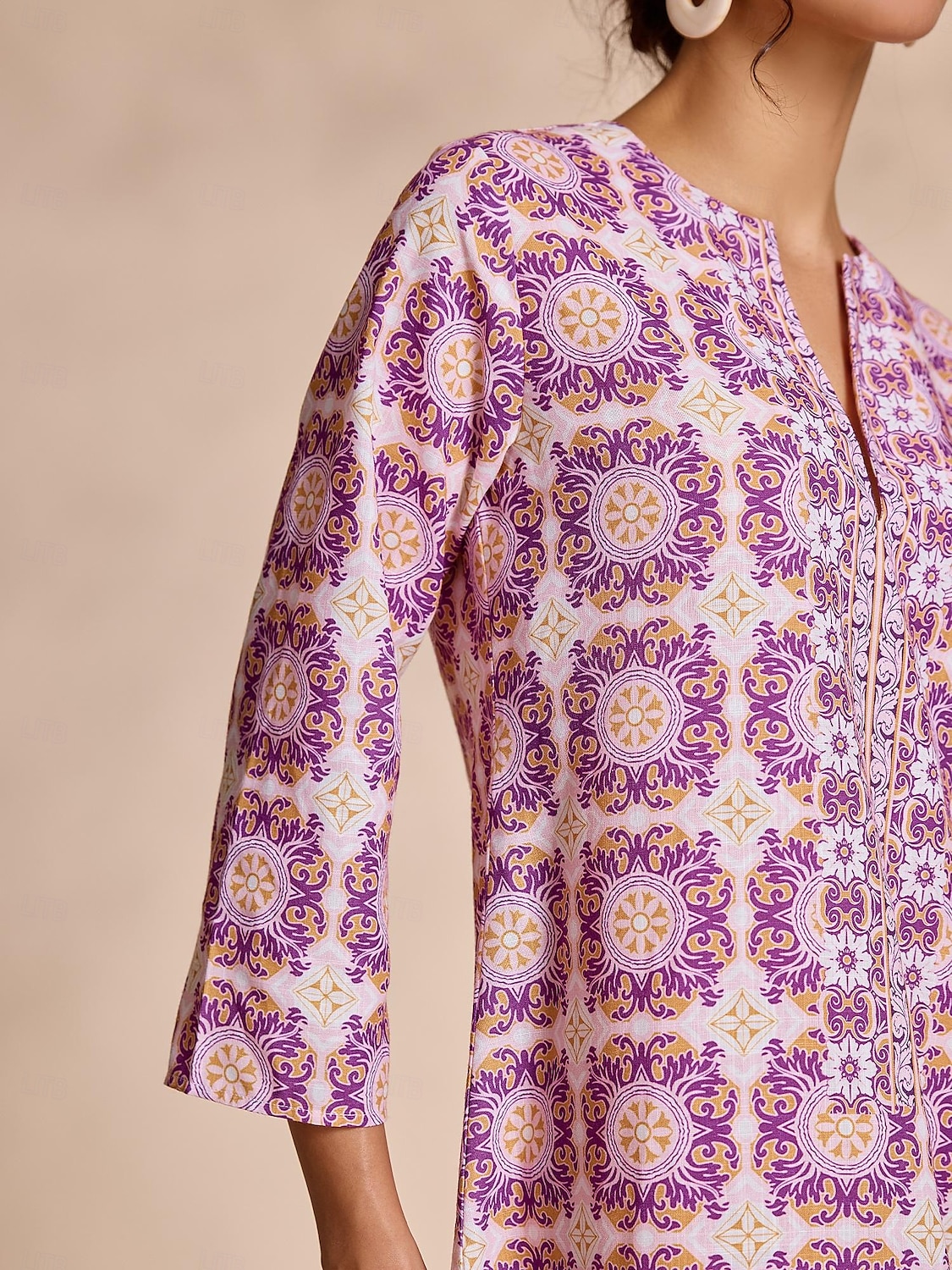 robe longue ethnique à col cranté et fleurs de 2025 ? $52.99 –P3