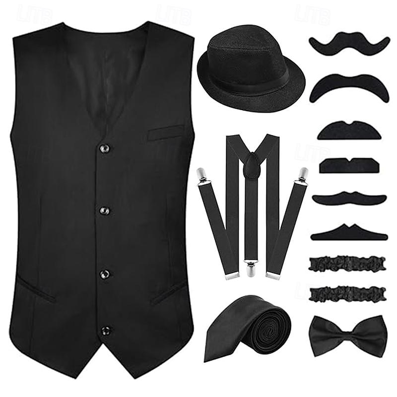 Retro Vintage Roaring 20s 1920s Outfits Vest Waistcoat The Great Gatsby Gentleman Fashion Fancy Dress Men's Christmas Halloween Carnival Prom Festival Adults' Cravat Vest More Accessories All Seasons 2025 - $39.99 –P3