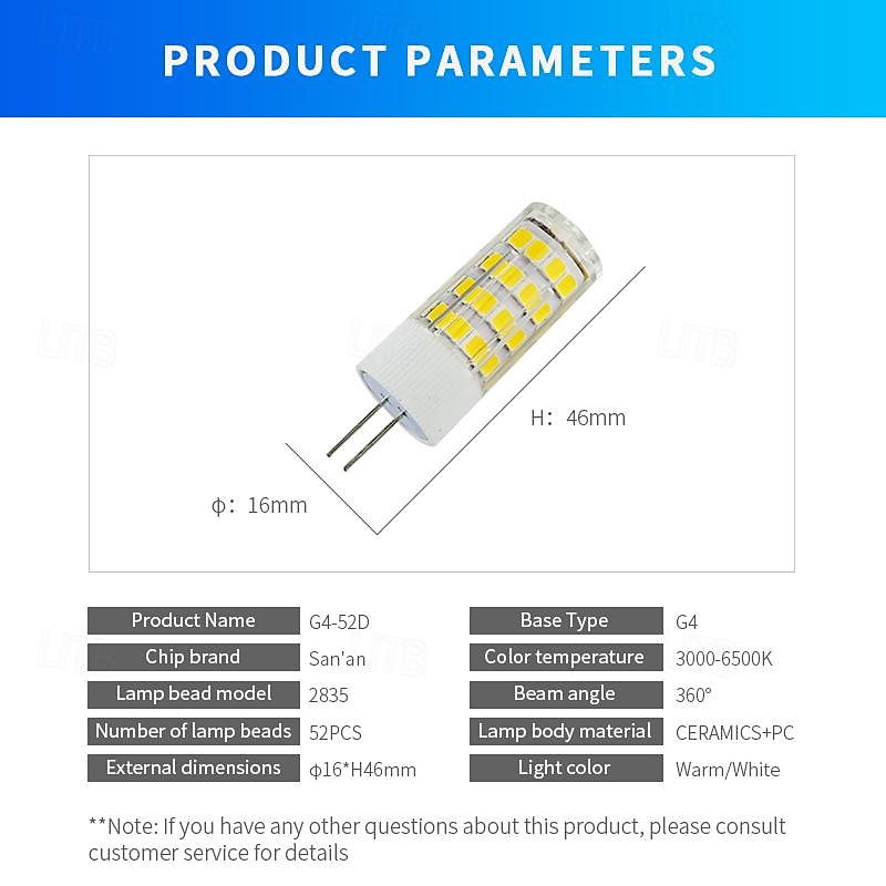 6шт G4 светодиодные двухконтактные лампы 240люмен 5Вт 52светодиодные бусины smd 2835 теплый белый белый 220В 2026 - $11.99 –P3