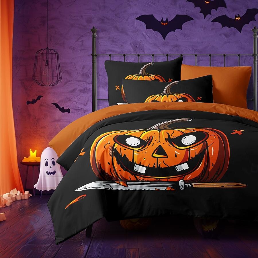 kolekce halloween sada povlaků na přikrývky Jack o lucerna dýně 3dílná sada super měkká šetrná k pokožce s dlouhou životností 2025 - $41.99 –P8