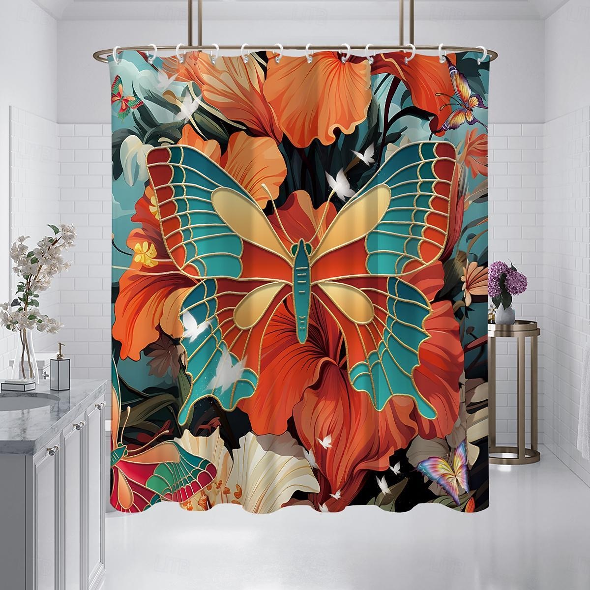 Dusjforheng med kroker 180cm*180cm(70"*70") Polyester Vaskbart Vanntett Plante Blomster Mønster Badekar Dekor 2026 - $28.99 –P3