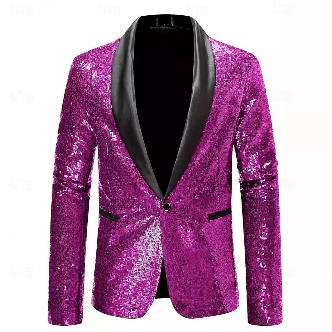 Man Blazer Verjaardagsfeest Feesten & Uitgaan Zoet Herfst winter Pailletten Lovertje Glanzend Bruiloft Enkele rij knopen Blazer Zilver Paars Goud 2025 - $61.99 –P7