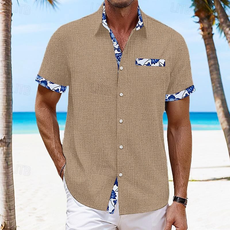 Per uomo Camicia camicia di lino Camicia estiva Camicia hawaiana Color Block Da mare Curise Nero Bianco Rosa Blu marino scuro Manica corta Con colletto Primavera estate Abbigliamento Collage del 2025 a $22.99 –P6