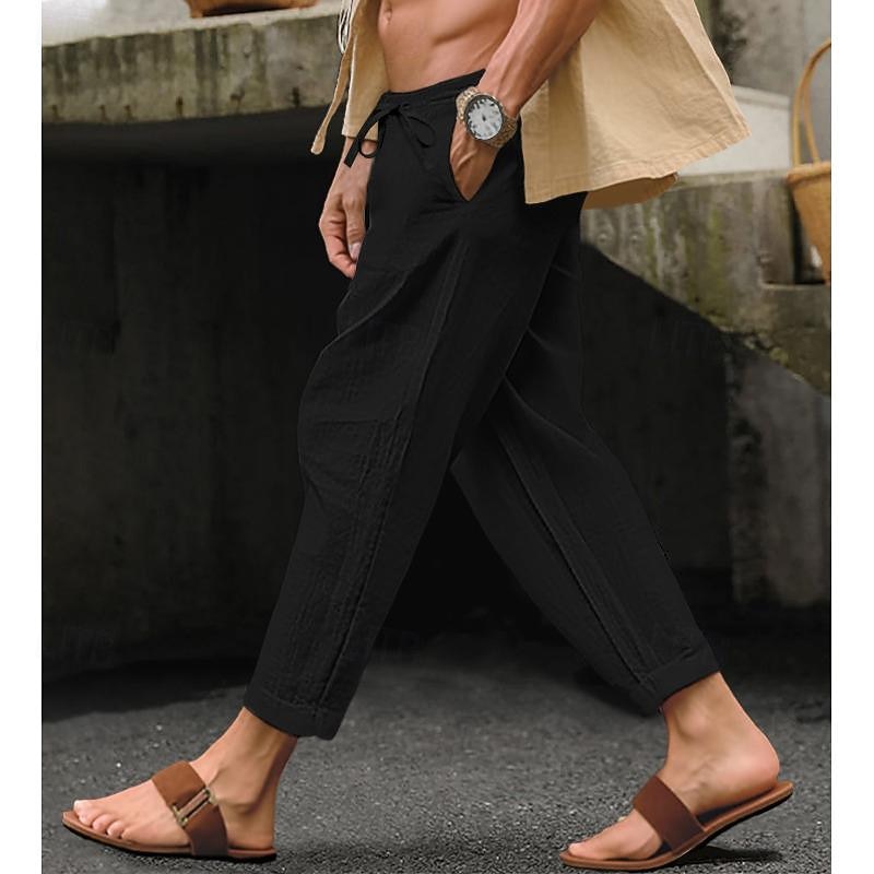 Per uomo Pantaloni di Lino Pantaloni Pantaloni Estivi Pantaloni da Spiaggia Coulisse Elastico in vita Gamba Dritta Semplice Comodità Traspirante Casuale Quotidiano Ferie Moda Stile Classico Nero del 2026 a $22.99 –P14