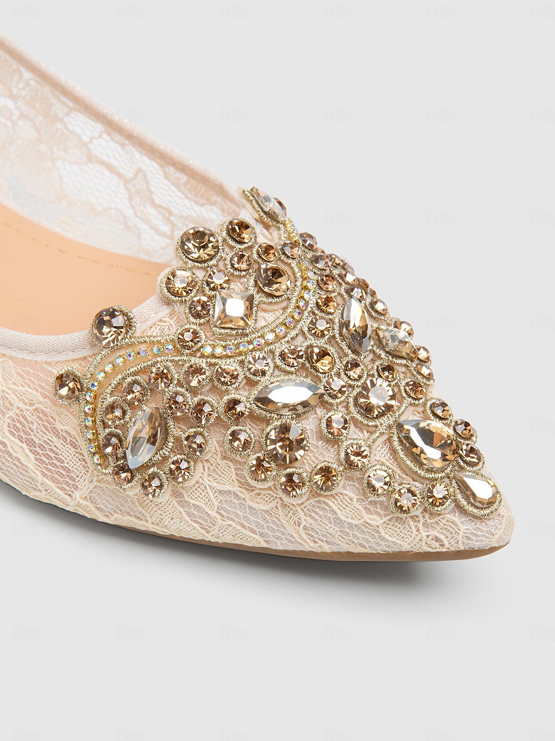Elegant Women's Beige Lace Ballet Flats with Ornate Rhinestone Embellishments – Perfect for Weddings and Formal Events 2025 - $46.99 –P4