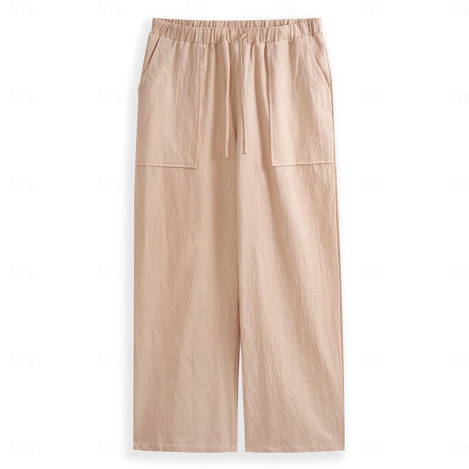 Hombre Pantalones de lino Pantalones Pantalones de verano Bolsillo Correa Plano Comodidad Transpirable Longitud total Yoga Casual Diario Básico Corte Recto Holgado Negro Blanco Microelástico 2025 - €21.99 –P1