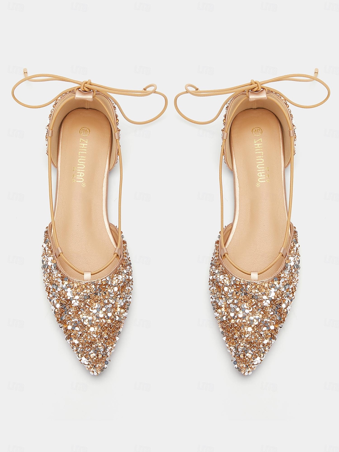 Női Lapos Bling Bling cipők Csillogó kristály flitteres ékszer Parti Strasszkő Lapos Erősített lábujj Elegáns Divat Csillám Papucs Arany 2025 - $32.99 –P1