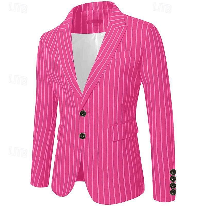 Per uomo Laurea Abbigliamento da cocktail Blazer Affari Serata Formale Ricevimento di matrimonio Solo in alto Moda Casual Estate Primavera & Autunno Poliestere A righe Tasca Casual / Quotidiano del 2025 a $49.99 –P17