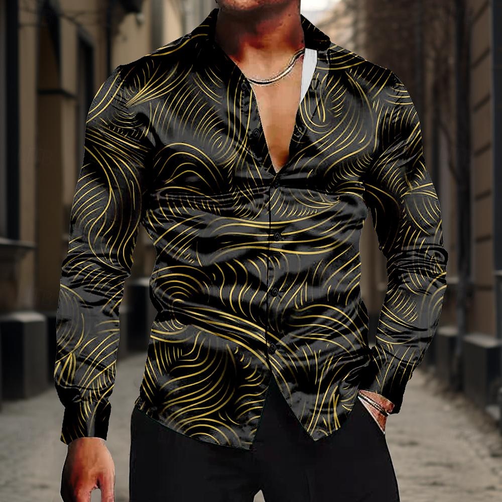 Hombre Camisa Camisa de raso Camisa para Vestido Abotonar la camisa A Rayas Negro Amarillo Rojo Azul Piscina Manga Larga Cuello Vuelto Verano Primavera Ropa Abotonar 2025 - $27.99 –P4