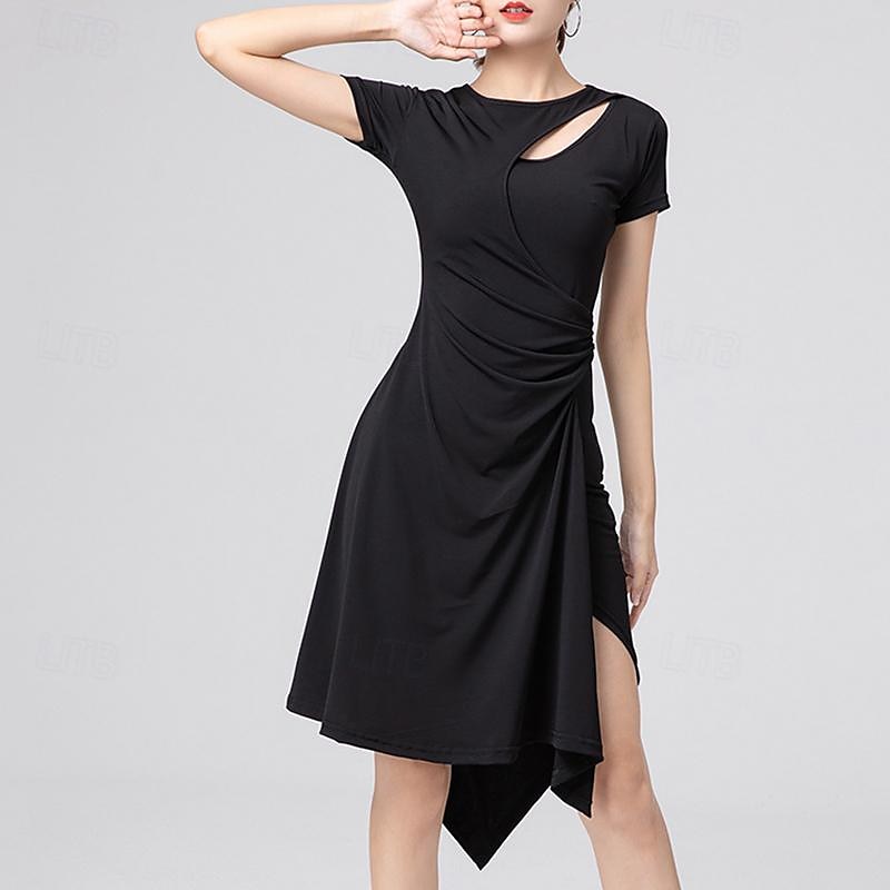 Balli latino-americani Abito Traforato Colore Puro A fantasia Per donna Prestazioni Addestramento Manica corta Alto Poliestere del 2026 a $58.99 –P2