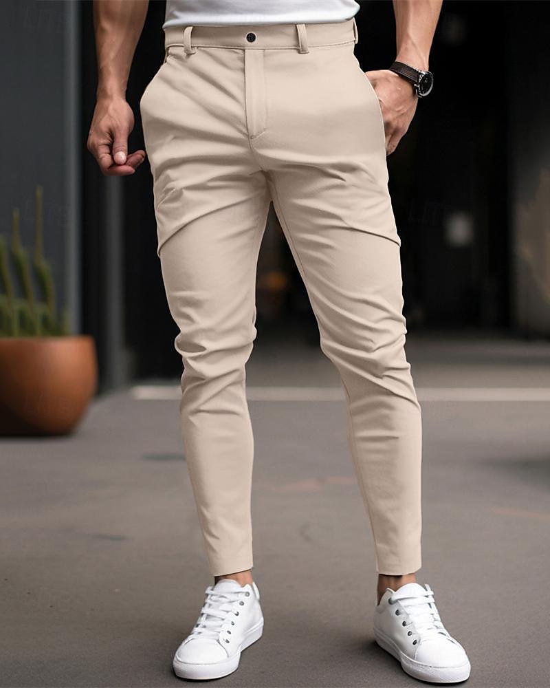 Men's Graduation Trousers Chinos Chino Pants Buttons Pocket Plain Comfort Business Daily Classic Style Black Dark Blue Micro-elastic 2025 - $26.99 –P1