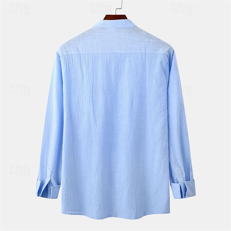 Per uomo Camicia Camicia Estiva Camicia casual Camicia da Spiaggia Camicia con Bottoni Nero Bianco Blu marino Marrone Kaki Manica Lunga Semplice Colletto alla coreana Vacanza Camicia hawaiana Tasca del 2025 a $30.99 –P6