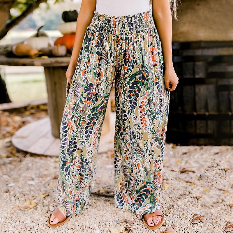 Dames Breed Been Broeken Modieus Lang Bloemig Breed Been Elastische tailleband Opdrukken Ademend Comfortabel Micro-elastisch Casual / Dagelijks Regenboog Lente zomer Ruim Passend 2025 - $26.99 –P2