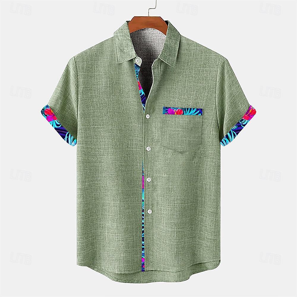 Homme Chemise Chemise Lin Chemise de plage Vacances Usage quotidien Noir Bleu Vert Manche Courte Col rabattu Eté Vêtement Tenue de 2025 ? $24.99 –P5