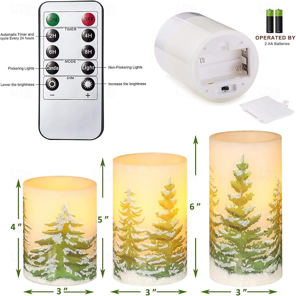 Flameless Candles with Timer Battery Operated Wax Led Pillar Candles Christmas Tree Flickering Candles for Holiday Home Decor Gift Set of 3 2026 - $39.99 –P1
