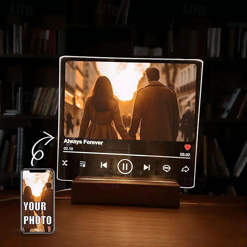 Personalized Light Up Photo Frame Custom Acrylic Song Plaque Night Light for Wedding Valentine's Day Mother Friends Gift Wedding Birthday Anniversary Lamp Gifts 2025 - $15.49 –P6