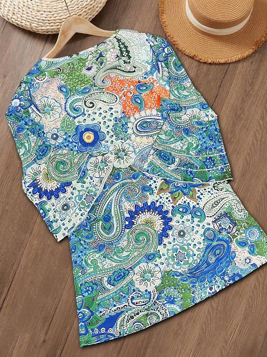 Damen Minikleid Halbformelles Kleid Minikleid Sommerkleid A Linie Kleid Stilvoll Rüschenärmel Ausgestellter Ärmel Urlaub Normale Passform Paisley-Muster Dreiviertelarm V Ausschnitt Magenta Hellgrün 2025 - $5.99 –P5