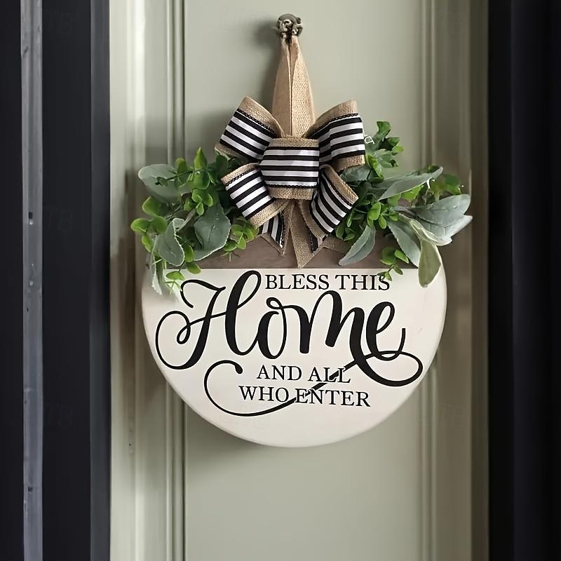 1pc Crafting 12 Inches Welcome Sigh For Front Door Big Wooden Wreath Welcome Wreath Farmhouse Front Door Decoration Housewarming Gift for Home Outdoor Indoor 2025 - $13.99 –P5