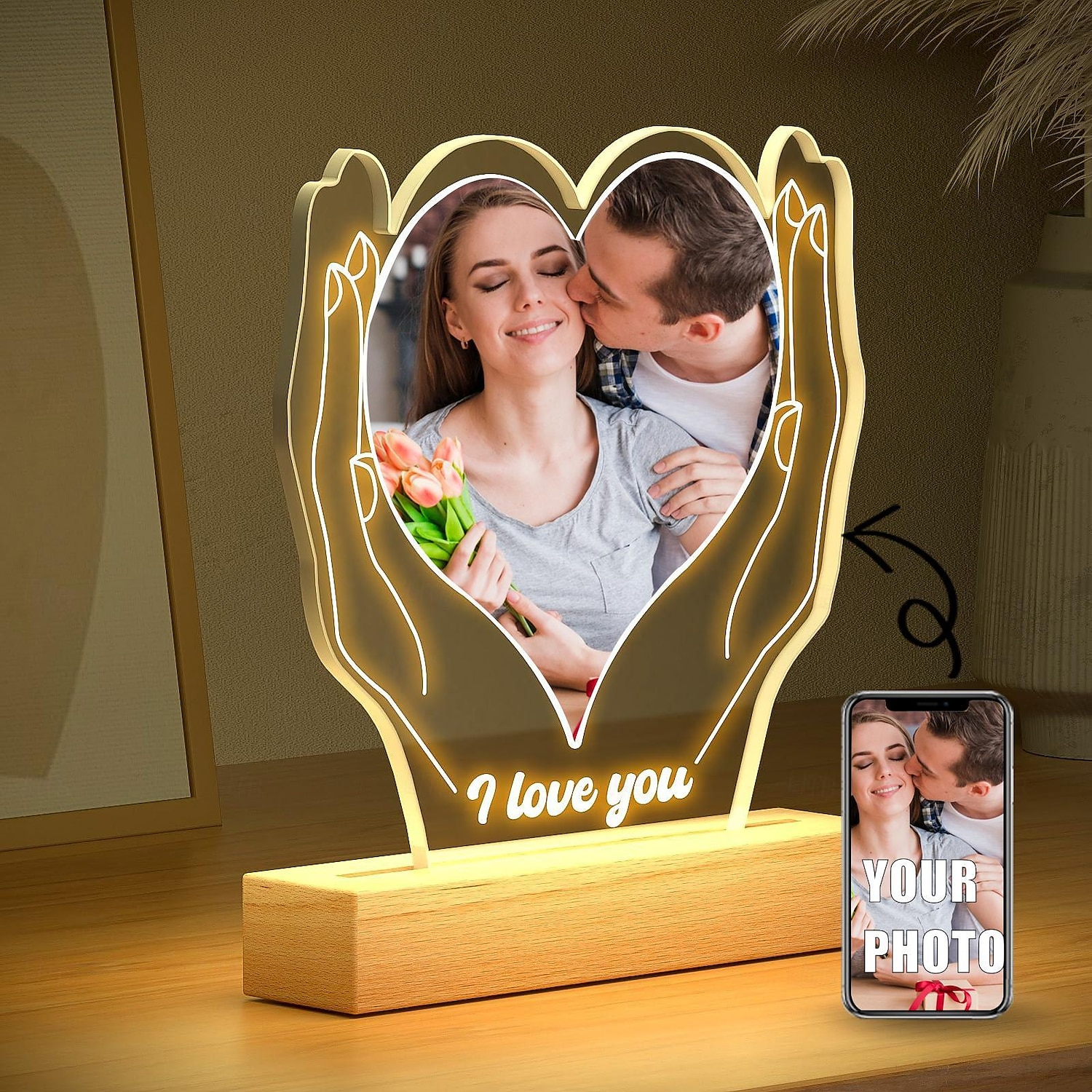 Personalized Light Up Photo Frame Wedding Couples Custom Heart Shaped USB Night Light for Wedding Valentines Anniversary Gift for Wife Husband or Lover 2026 - $15.99 –P7