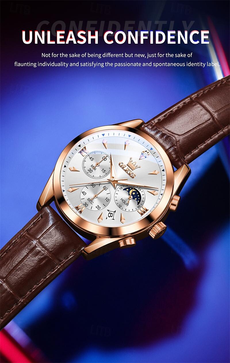 New Olevs Olevs Brand Fashion Trend Men'S Business Watch Luminous Chronograph Calendar 24 Hours Multi-Function Quartz Watch Casual Versatile Waterproof Sports Men'S Wristwatch 2025 - $36.99 –P9