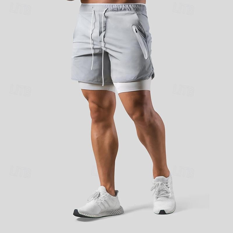 Hombre Pantalones Cortos Running Shorts de gimnasio Pantalones de chándal Correa Bolsillo 2 en 1 con forro de compresión Bermudas Interior Exterior Deporte Verano Secado rápido Ligero Suave Maratón 2026 - $20.99 –P12