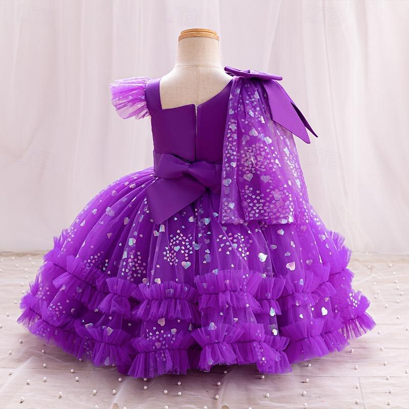 Batole Dívčí Šaty na párty Pevná barva Bez rukávů Svatební Párty Princeznovské Polyester Léto Jaro 4-7 let Šampaňská Světlá růžová Fialová 2025 - $40.99 –P2