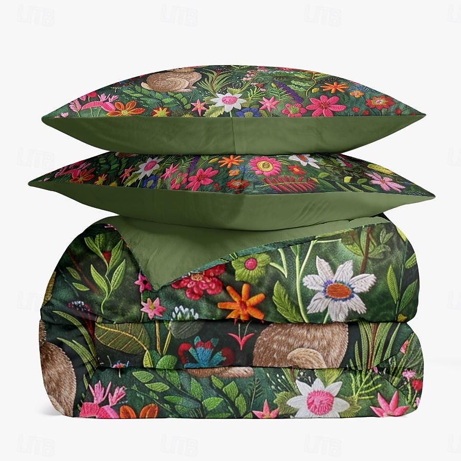 set copripiumino con animali della foresta - include copripiumino e federe - design ispirato alla natura con creature del bosco - tessuto morbido e confortevole - perfetto per l'arredamento accogliente della camera da letto del 2025 a $60.99 –P3