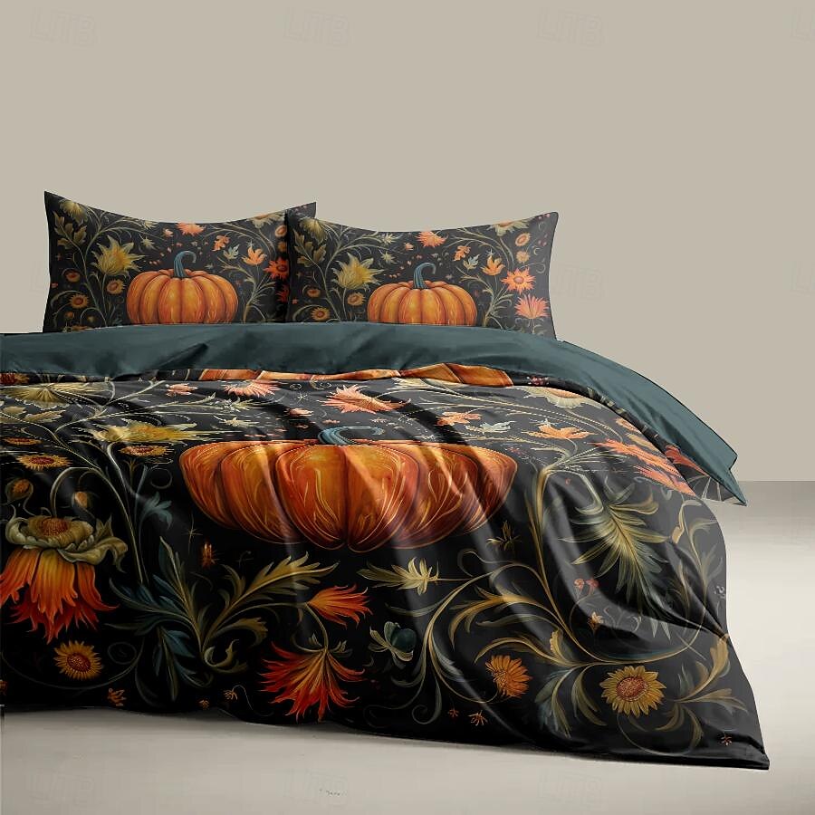 set copripiumino zucca autunnale di Halloween - include copripiumino e federe - design festoso e accogliente - tessuto morbido e confortevole - perfetto per Halloween e decorazioni autunnali per la casa del 2025 a $41.99 –P5