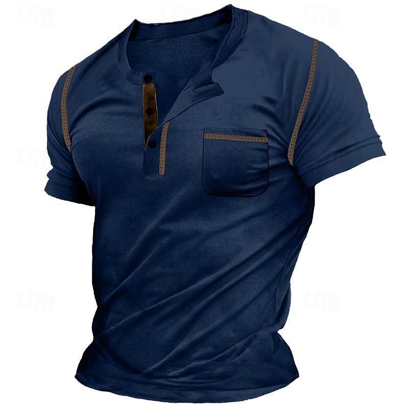 Herr Henleytröja T-tröja Slät Henley Gata Semester Kort ärm Ficka Vintagestil Kläder Mode Designer Grundläggande 2025 - $20.99 –P8