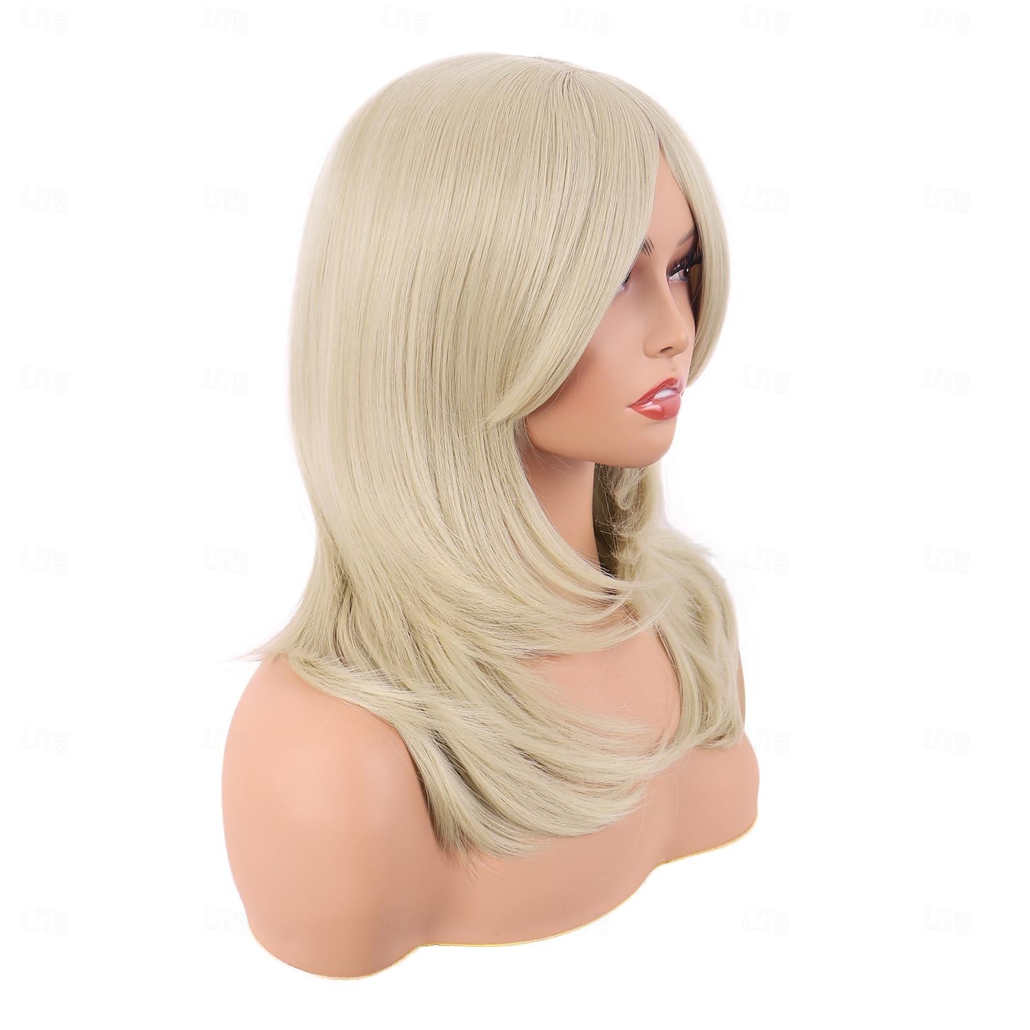 20 Zoll  50 cm lange gestufte Perücke mit Pony gerade synthetische Faser schulterlanges Haar für tägliche Nutzung oder Partyperücke (blond) Halloween-Perücken 2025 - $19.49 –P4