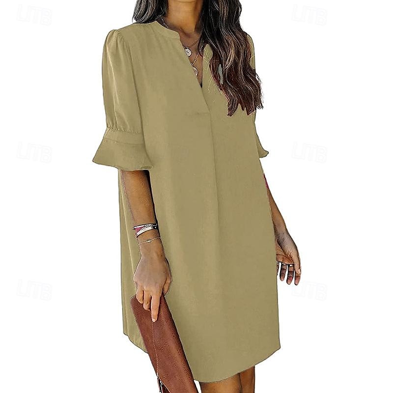 Pentru femei Rochie de lucru Rochie A line Rochie tunică Modă Birou Moda de lucru Rochie Mini Bufantă În V Manșon Jumate Simplu Potrivire Largă Albastru piscină Roze Bej Vară Primăvară S M L XL 2XL 2025 - $33.99 –P2