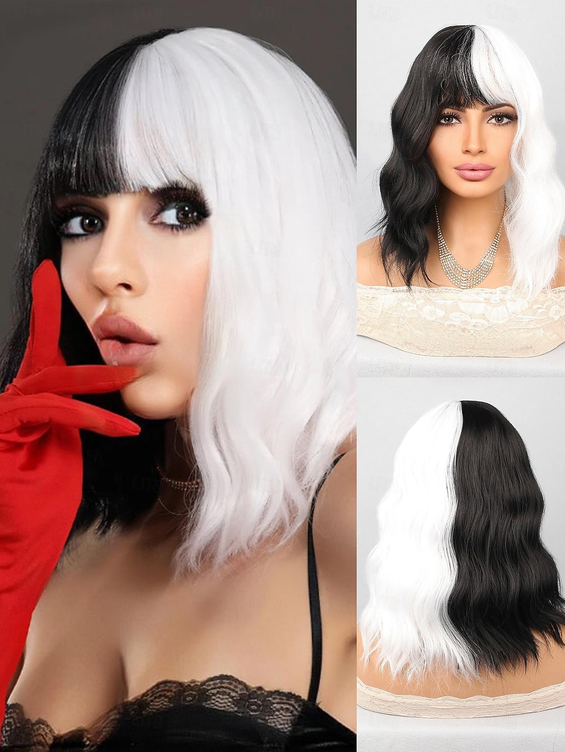 Parrucca Sintetica Ricci Bouncy con Frangia 14 pollici Nera/Oro Parrucca Sintetica per Donne Parrucche Multi-Colore di Halloween del 2025 a $18.49 –P1