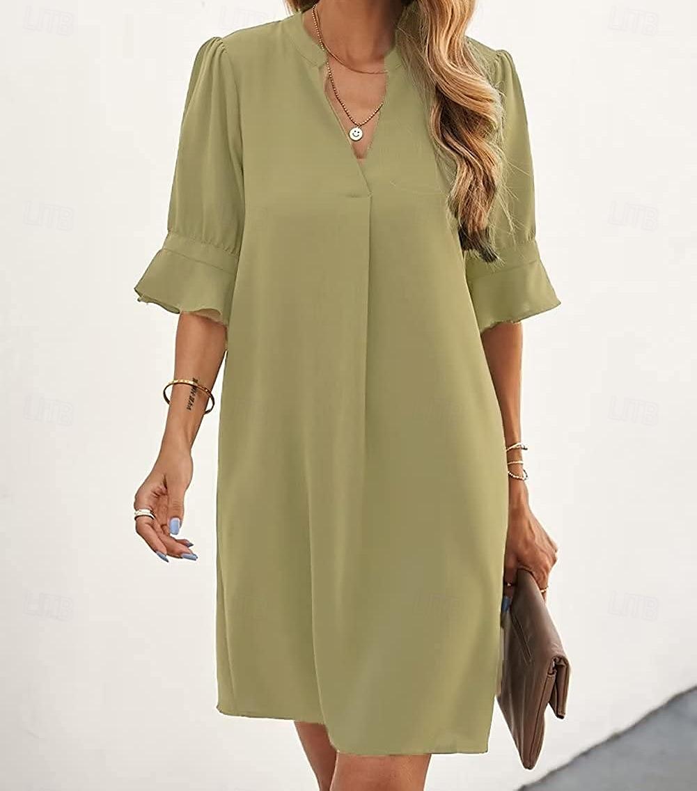 Pentru femei Rochie de lucru Rochie A line Rochie tunică Modă Birou Moda de lucru Rochie Mini Bufantă În V Manșon Jumate Simplu Potrivire Largă Albastru piscină Roze Bej Vară Primăvară S M L XL 2XL 2025 - $33.99 –P1