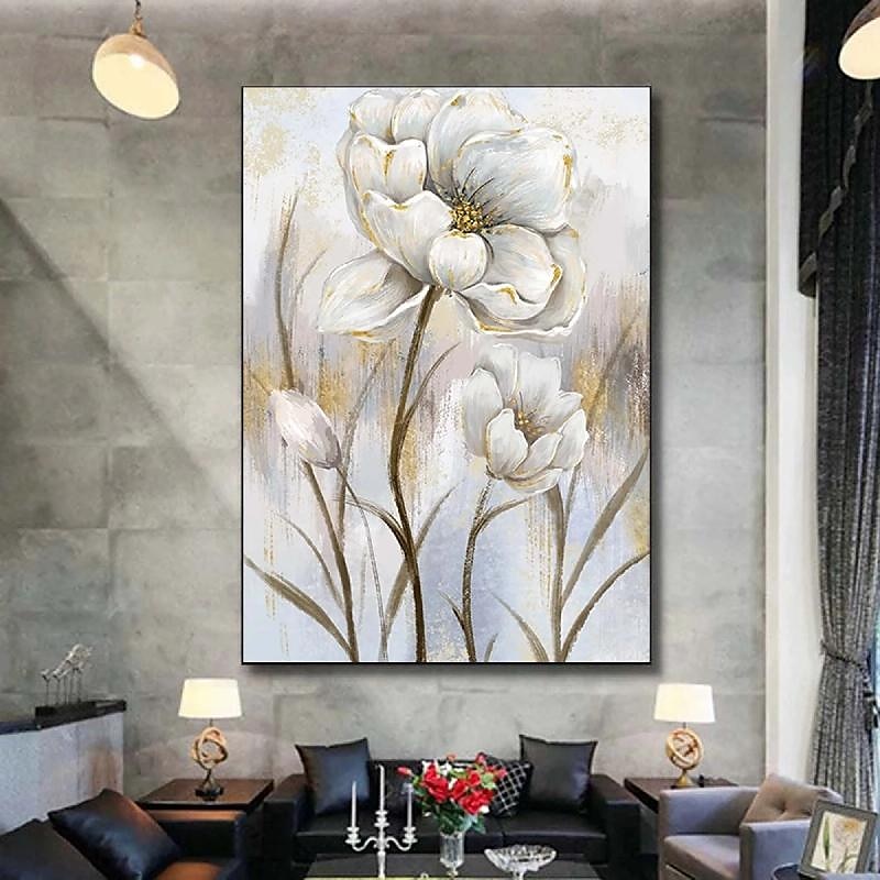 Ölgemälde mit Blumen in Goldfolie, handgefertigtes Ölgemälde mit Blumen, handgemaltes Ölgemälde mit weißer Rose, impressionistisches Ölgemälde für Wohnzimmer, Schlafzimmer, Landschaftsölgemälde, 2025 - $116.99 –P4