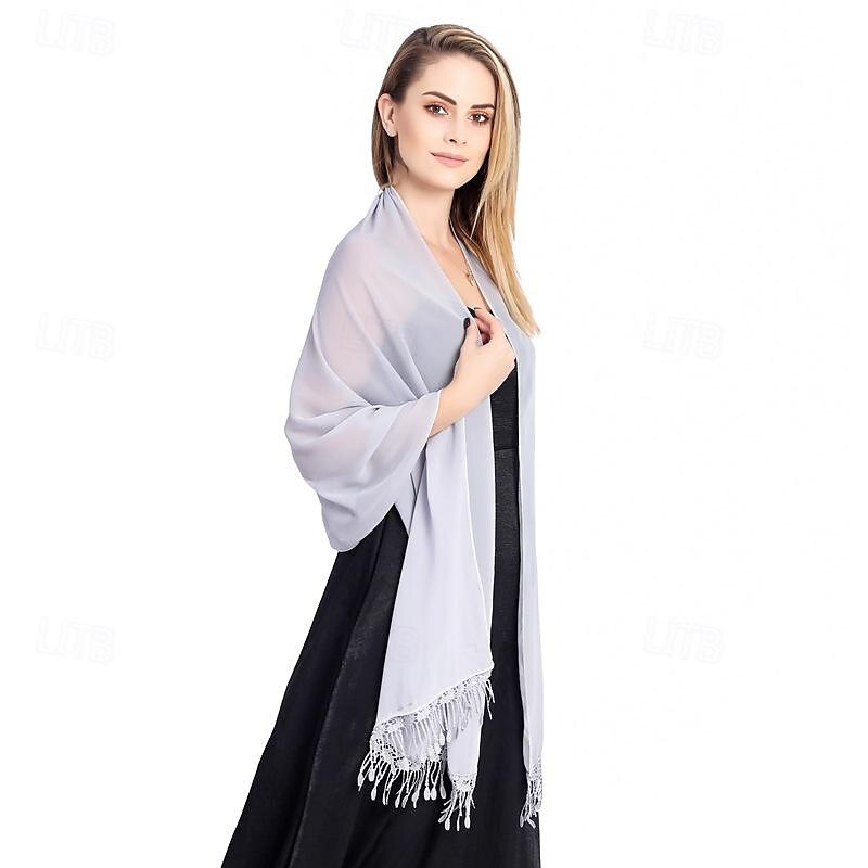 chiffon sjal wraps med blonder frynser damer, myke lette pashmina sjal for kvinner 2025 - $24.99 –P10