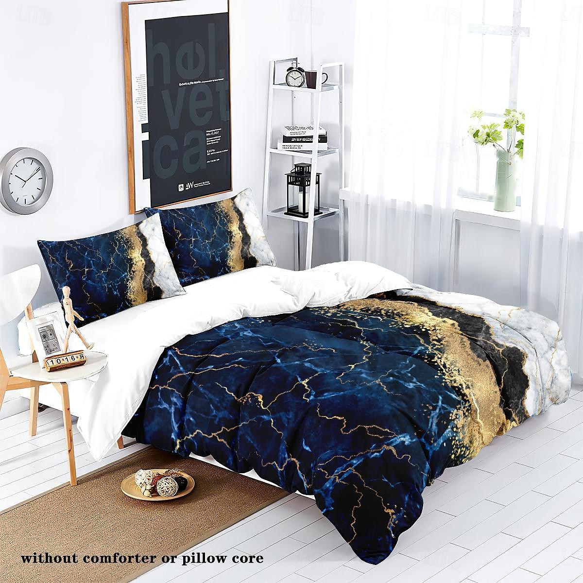 3-teiliges Daunenbettbezug-Set mit nordischem Marmor-Abstrakt-Aquarellmuster für Hotelschlafzimmer, Gästezimmer und komfortables Hotelbettwäscheset 2025 - $31.99 –P4