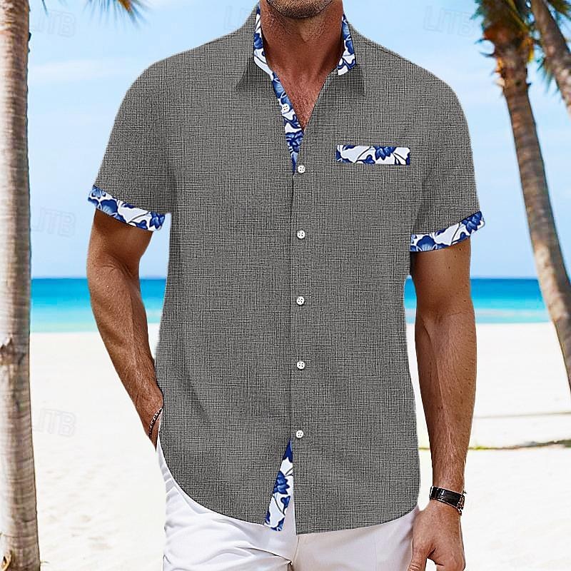 Per uomo Camicia camicia di lino Camicia estiva Camicia hawaiana Color Block Da mare Curise Nero Bianco Rosa Blu marino scuro Manica corta Con colletto Primavera estate Abbigliamento Collage del 2025 a $22.99 –P5