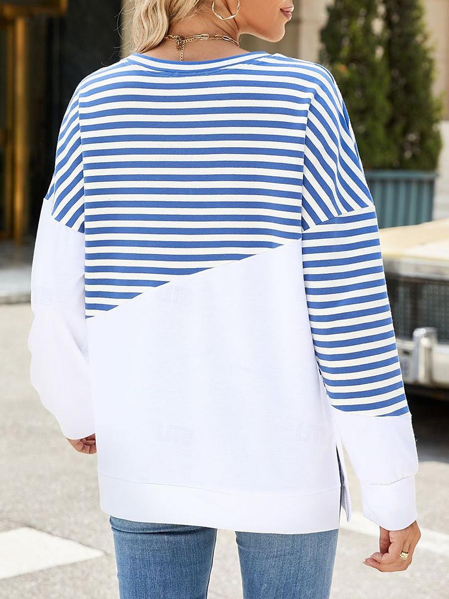 sweat-shirt femme décontracté rayé vêtements de tous les jours col rond imprimé manches longues noir rouge bleu vert printemps automne de 2025 ? $38.99 –P6