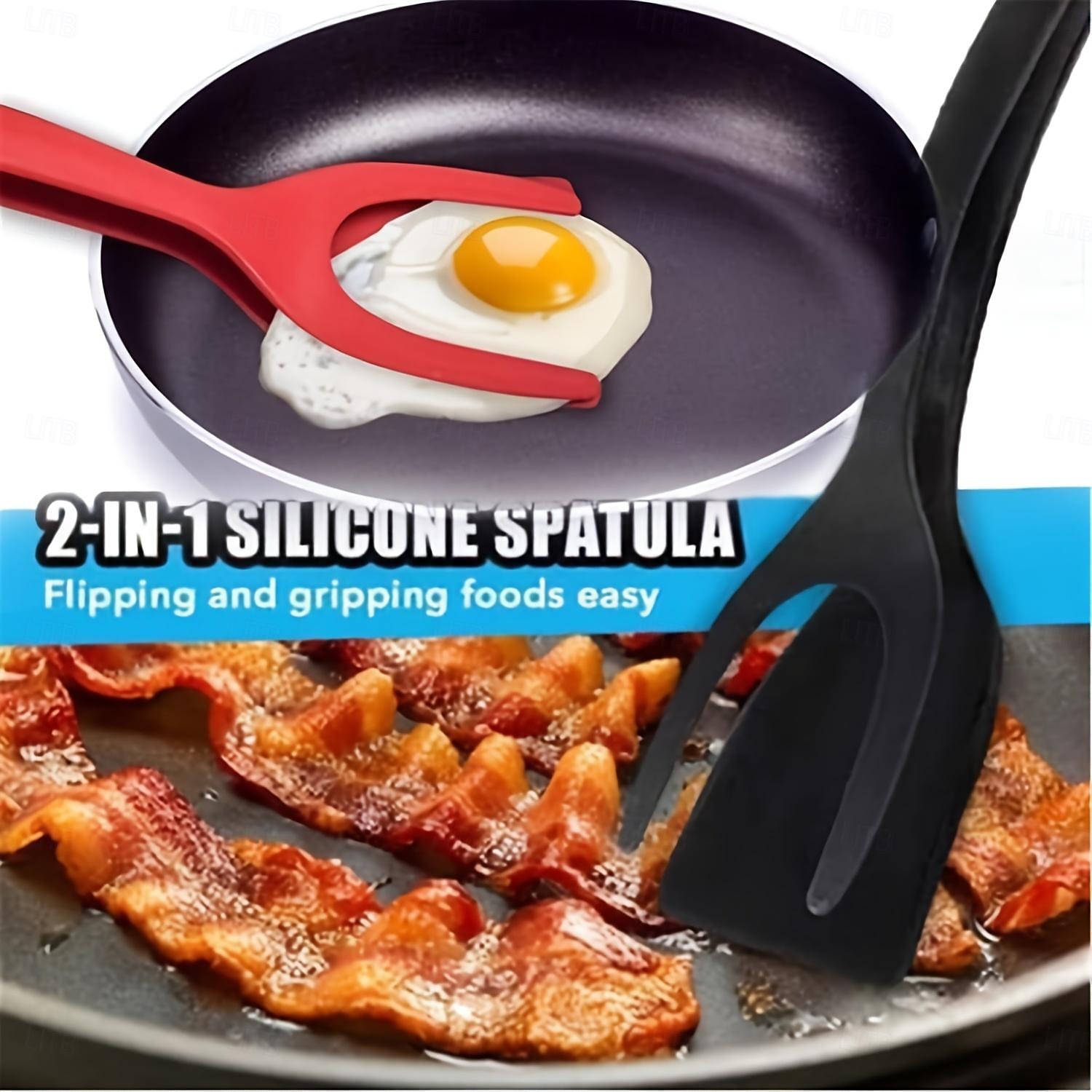 2-osainen musta-punainen silikonilasta, joka sopii munapannukakkuihin ja pihveihin - uritettu muotoilu helpottaa kääntämistä ja säilytystä - ihanteellinen hampurilaisten grillaukseen jne. - pakollinen 2025 - $11.99 –P4
