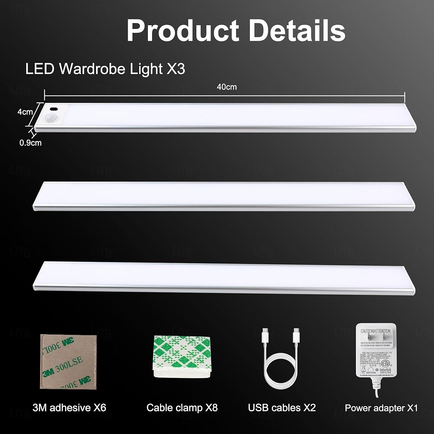 light in the box LED armoire lumière plug-in 40 cm intelligent aspiration magnétique balayage manuel induction placard lumière pour armoire, entrée de cuisine, norme européenne 24 V tension de sécurité 3 pièces de 2025 ? $71.99 -P1