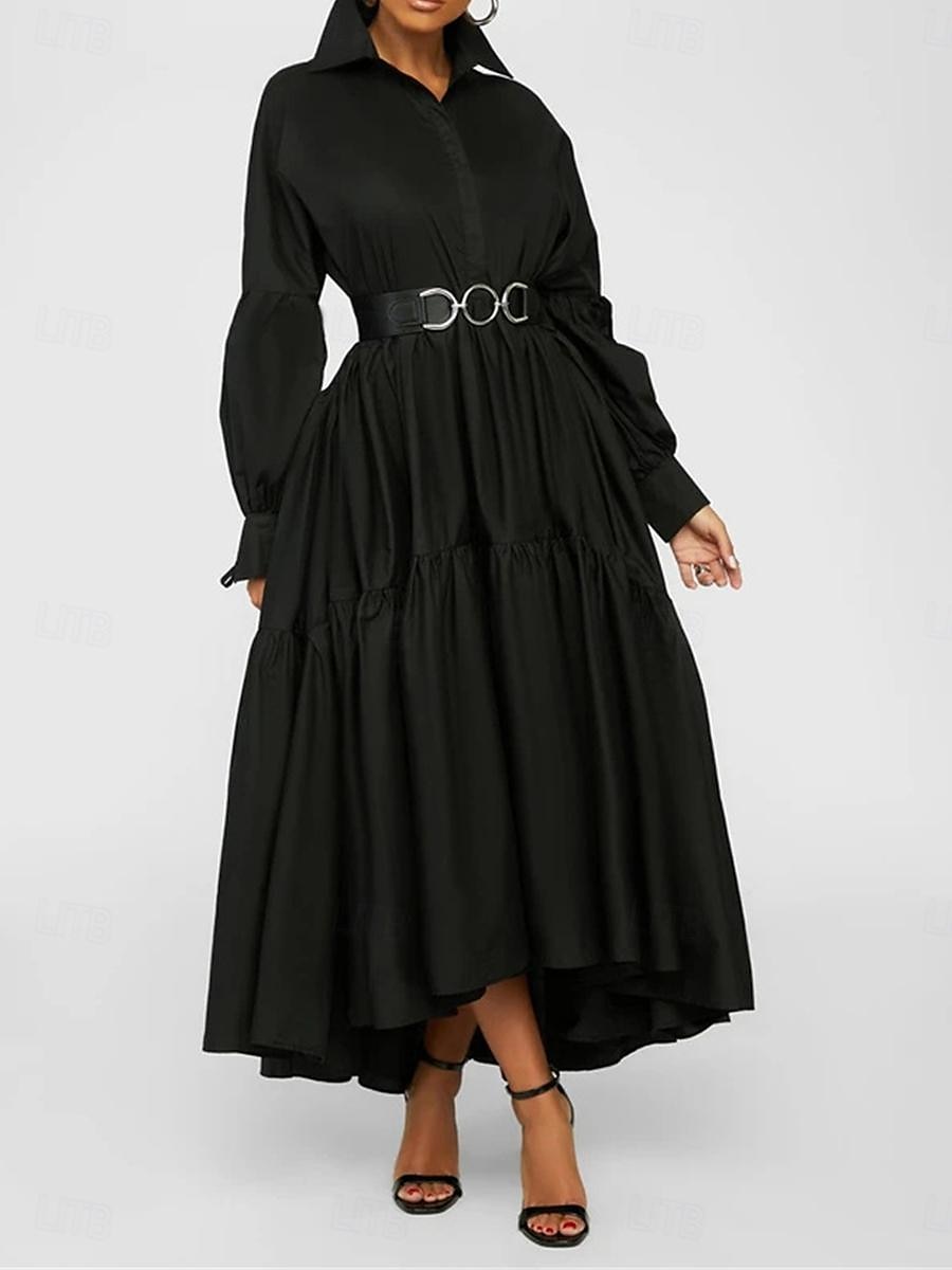 robe noire Robe chemise Femme Robe Maxi A Volants Soirée Travail basique Grande occasion Col de Chemise manche longue Standard Noir Blanche Bleu S M L XL 2XL de 2025 ? $51.99 –P4