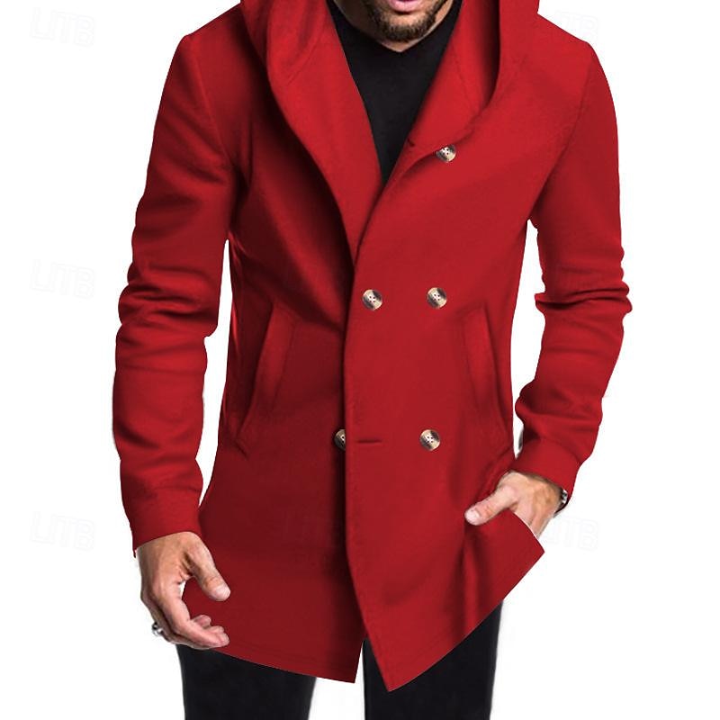Hombre Peacoat Gabardina Vacaciones Diario Otoño invierno Elastán Suave Ropa de calle Ropa Moda Clásico Plano Bolsillo Con Capucha Botonadura Doble 2025 - $35.99 –P12