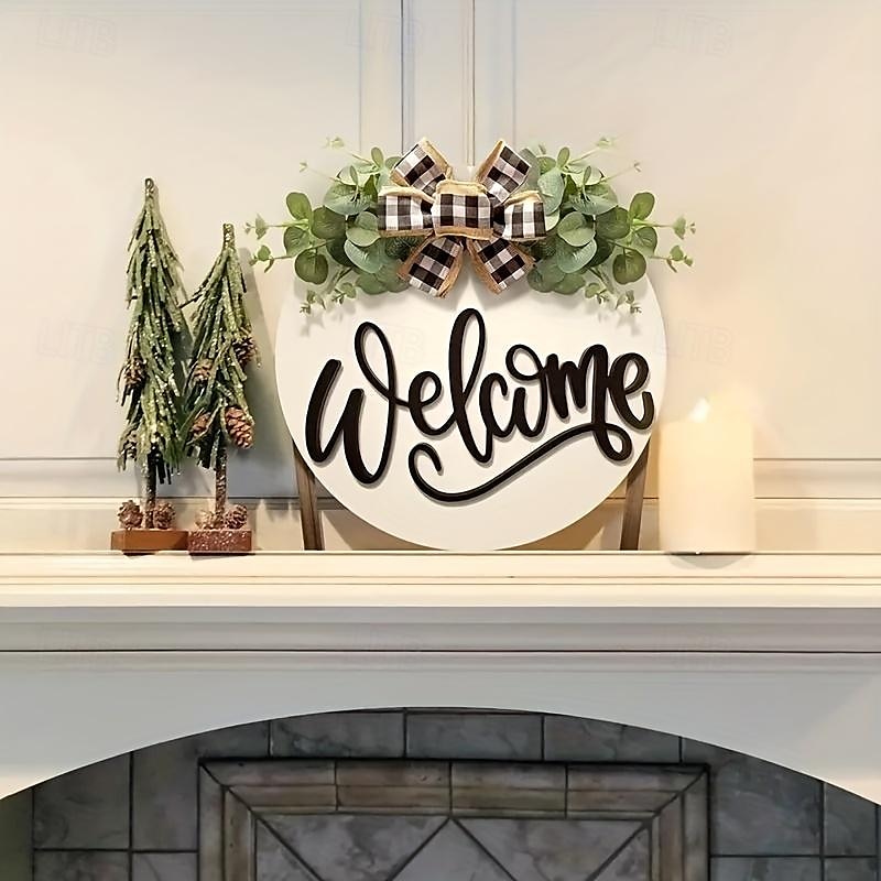 1pc Crafting 12 Inches Welcome Sigh For Front Door Big Wooden Wreath Welcome Wreath Farmhouse Front Door Decoration Housewarming Gift for Home Outdoor Indoor 2025 - $13.99 –P2